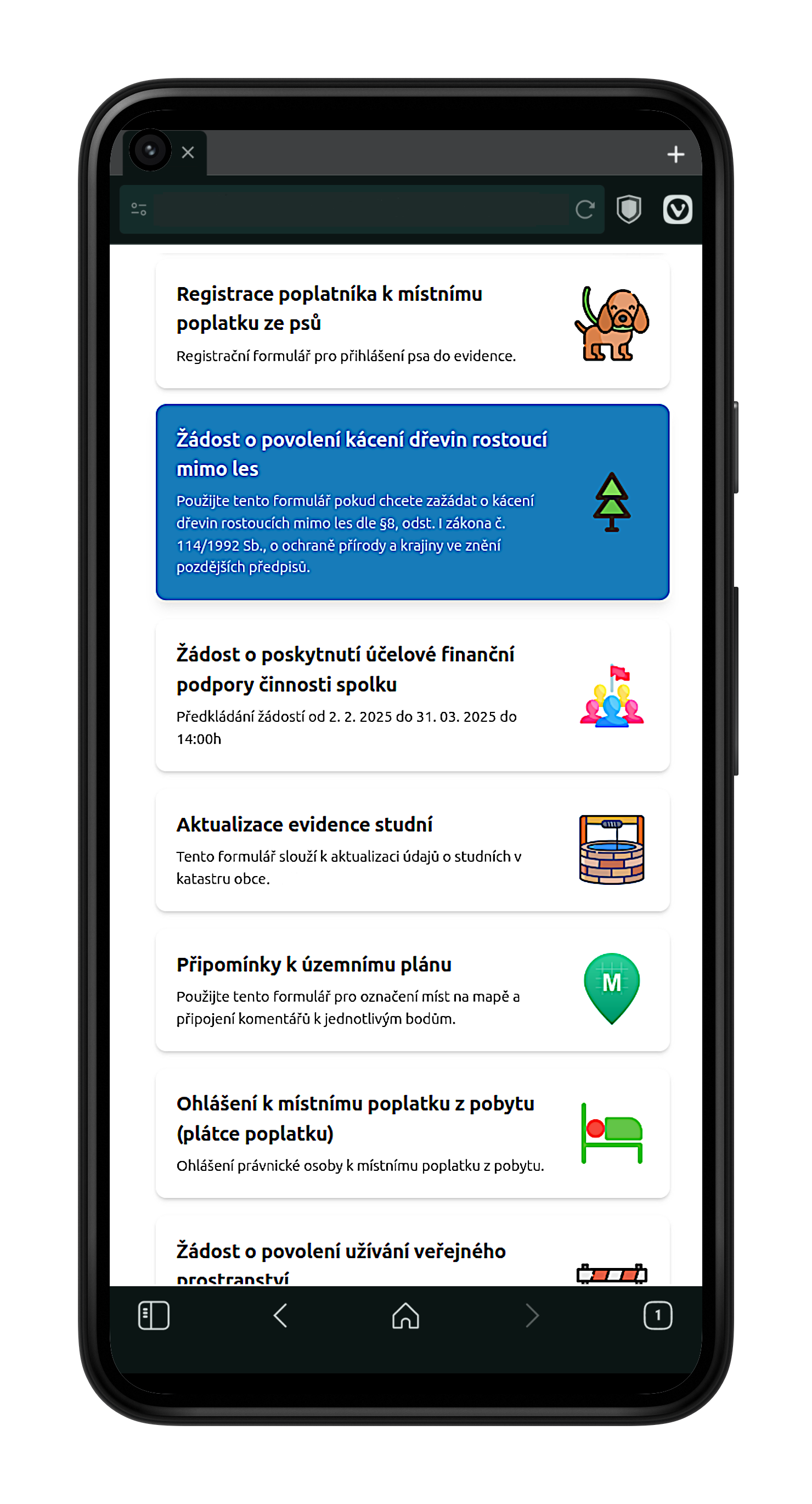 Ukázka aplikace ChytréFormuláře na mobilním telefonu